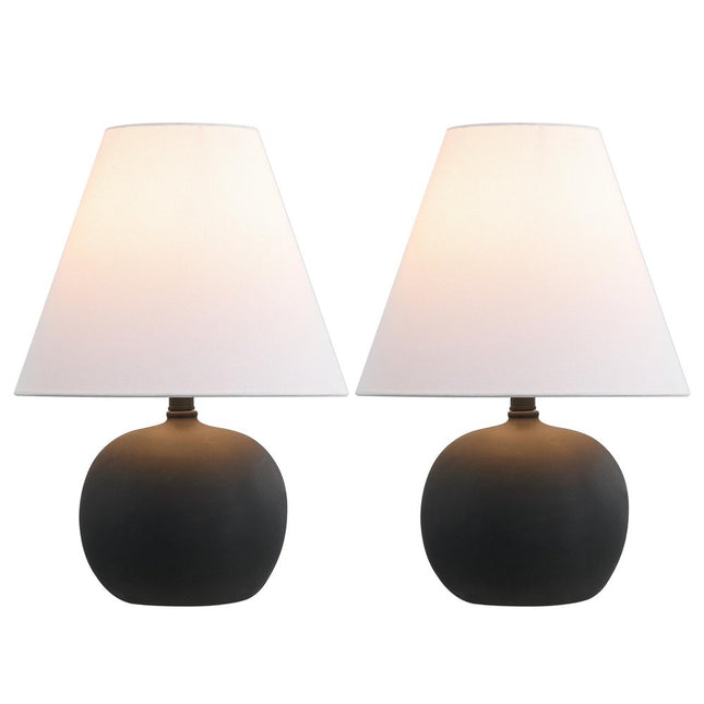 Set of Two 18" Black Round Bedside Lamps With Cone Shades