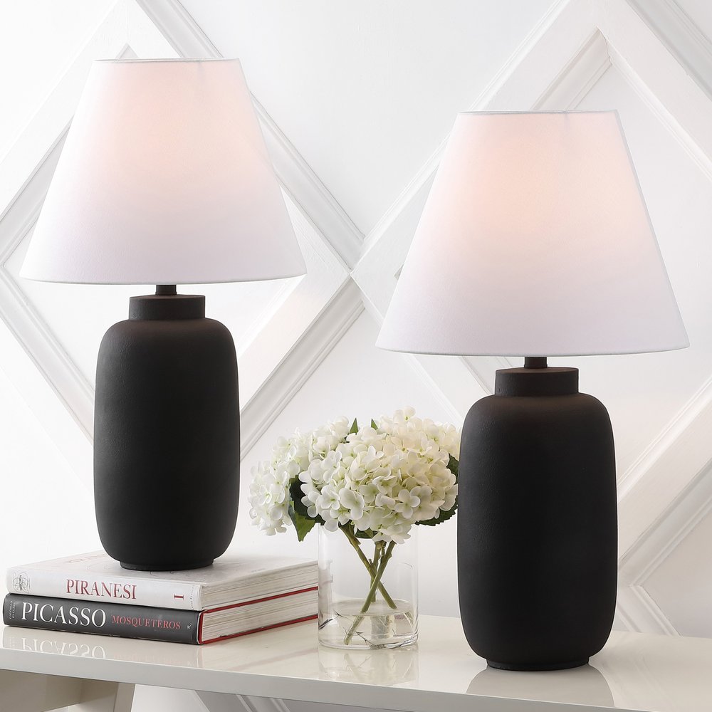 Set of Two 25" Clear Urn Table Lamps LED With Cone Shades
