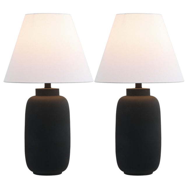 Set of Two 25" Black Urn Table Lamps With Cone Shades HomeRoots