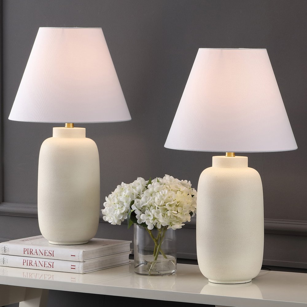 Set of Two 25" Clear Urn Table Lamps LED With Cone Shades