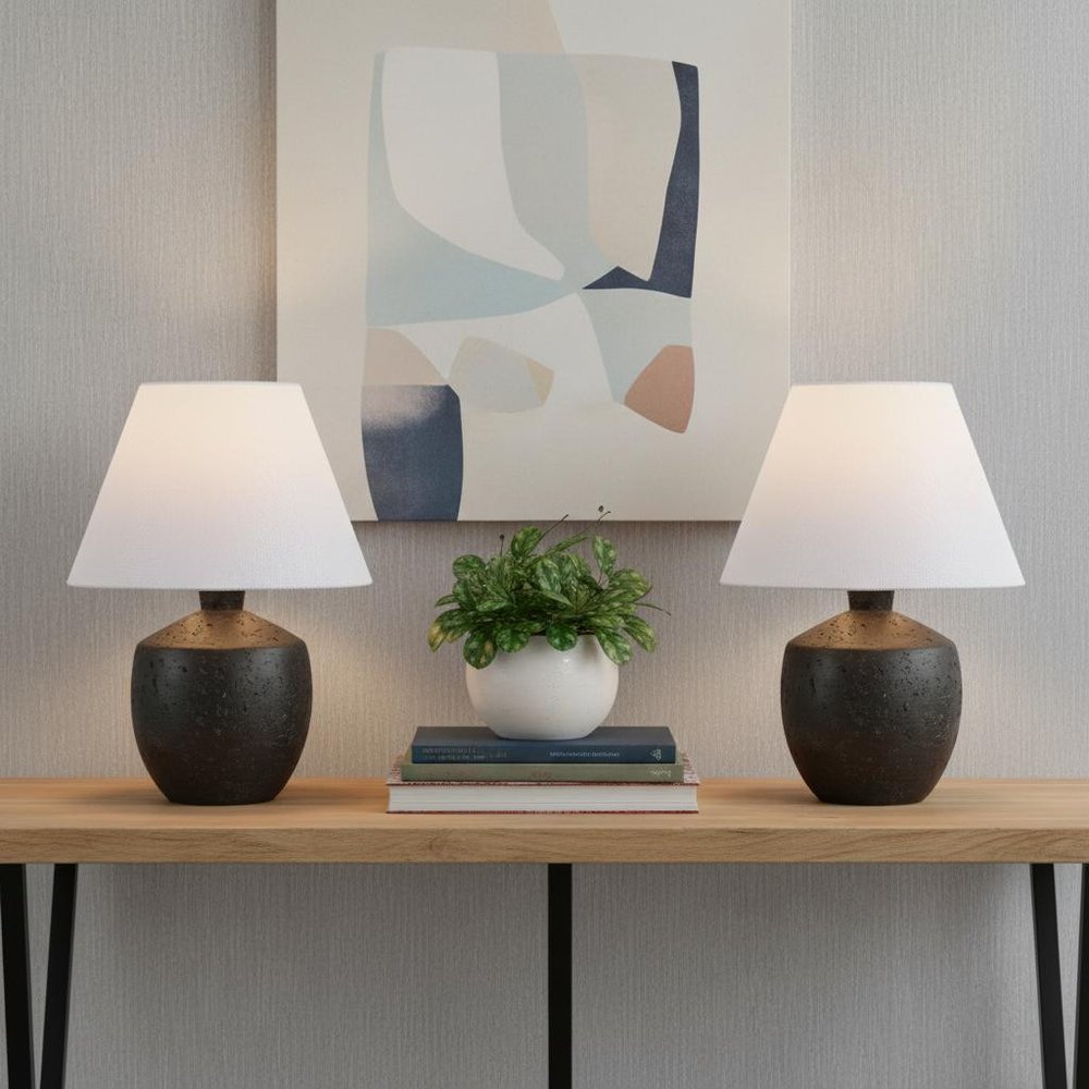 Set of Two 18" Clear Novelty Table Lamps LED With Empire Shades