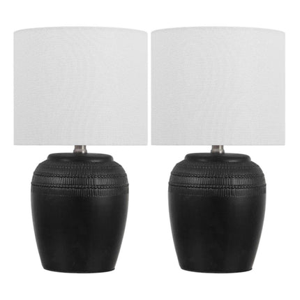 Set of Two 17" Clear Gourd Table Lamps With Drum Shades HomeRoots