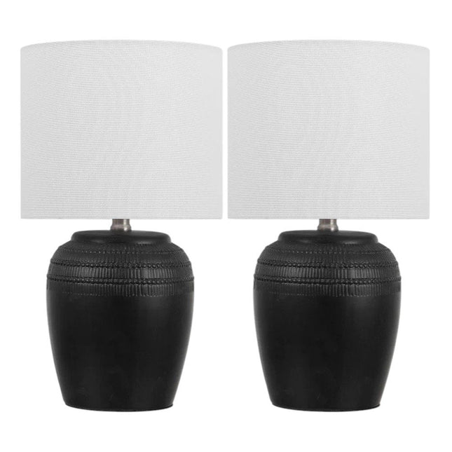 Set of Two 17" Clear Gourd Table Lamps With Drum Shades HomeRoots