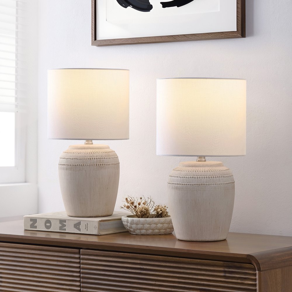 Set of Two 17" Clear Gourd Table Lamps LED With Drum Shades
