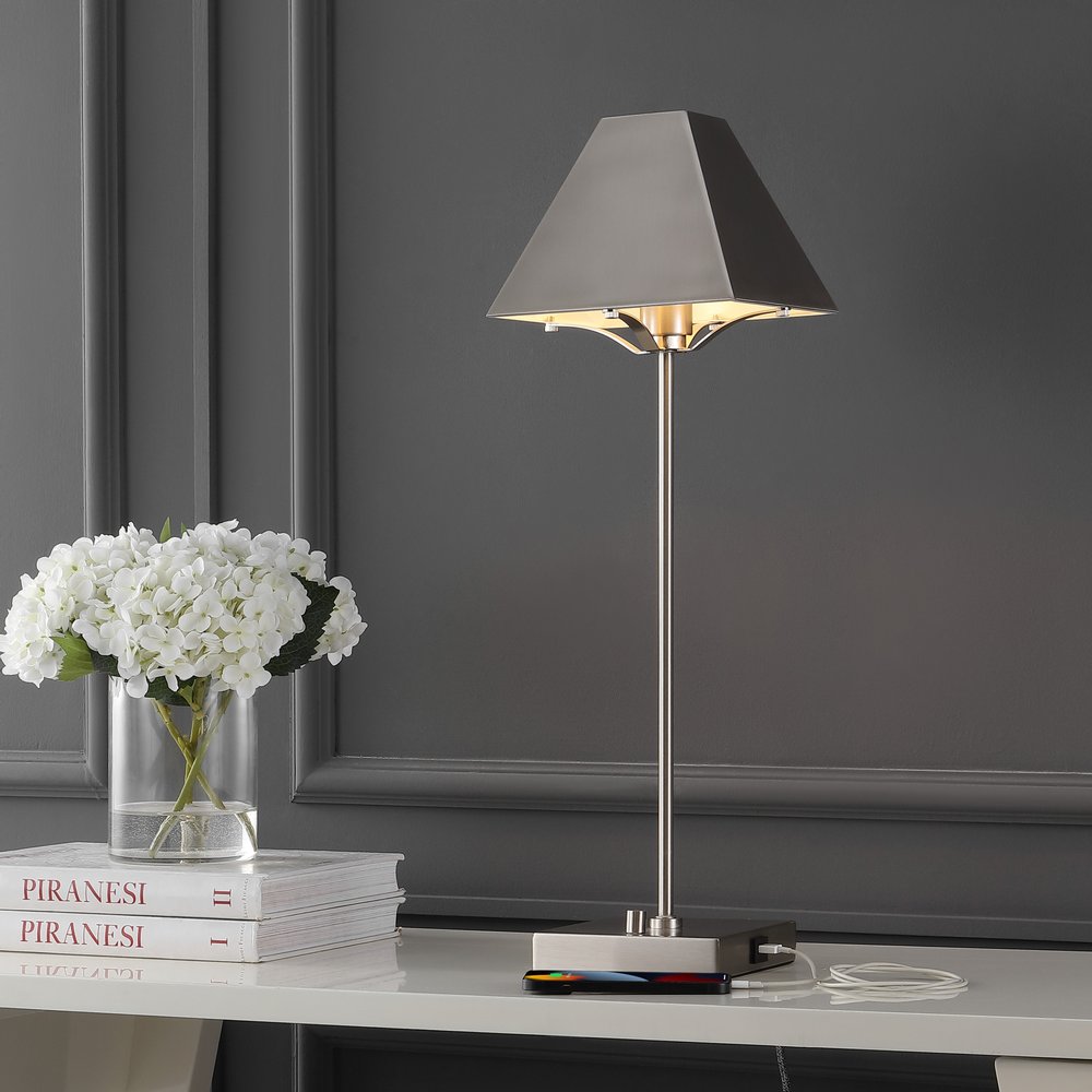 25" Nickel Table Lamp LED With Novelty Shade