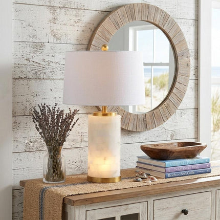 26" White And Gold Table Lamp With Drum Shade HomeRoots