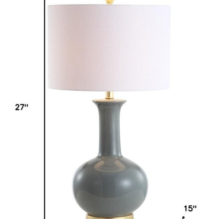 27" Steel Blue And Gold Novelty Table Lamp With Drum Shade HomeRoots