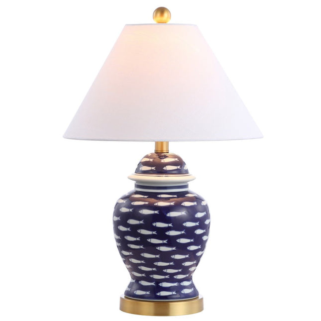 22" Navy Blue White And Gold Urn Table Lamp With Empire Shade HomeRoots