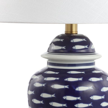 22" Navy Blue White And Gold Urn Table Lamp With Empire Shade HomeRoots