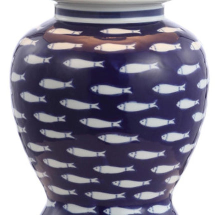 22" Navy Blue White And Gold Urn Table Lamp With Empire Shade HomeRoots