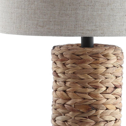 Set of Two 25" Natural And Black Bedside Lamps With Drum Shades HomeRoots