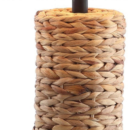 Set of Two 25" Natural And Black Bedside Lamps With Drum Shades HomeRoots