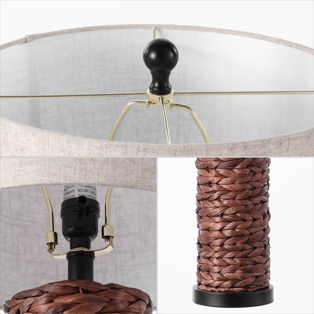 Set of Two 25" Black Table Lamps LED With Drum Shades