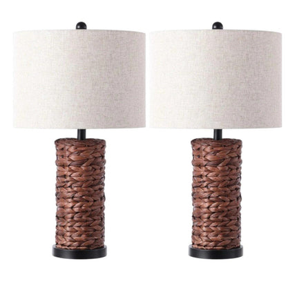 Set of Two 25" Black Table Lamps With Drum Shades HomeRoots