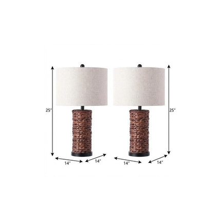Set of Two 25" Black Table Lamps With Drum Shades HomeRoots