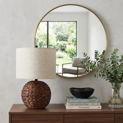 22" Clear Round Table Lamp With Drum Shade HomeRoots