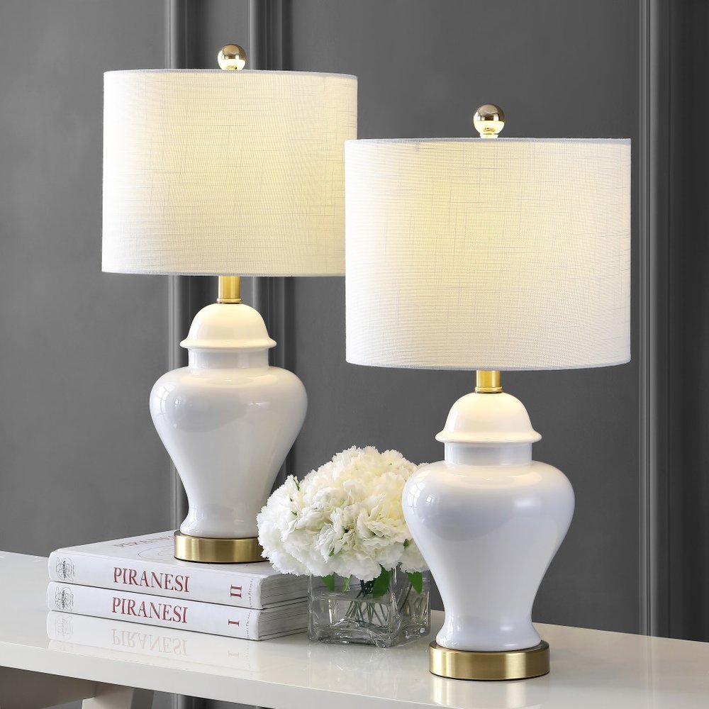 Set of Two 22" Gold Urn Table Lamps LED With Drum Shades