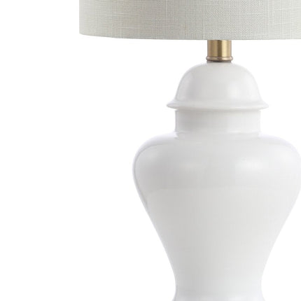 Set of Two 22" White And Gold Urn Bedside Lamps With Drum Shades HomeRoots