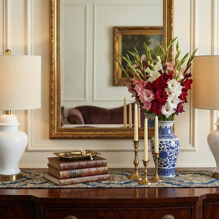 Set of Two 22" White And Gold Urn Bedside Lamps With Drum Shades HomeRoots