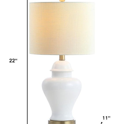 Set of Two 22" White And Gold Urn Bedside Lamps With Drum Shades HomeRoots