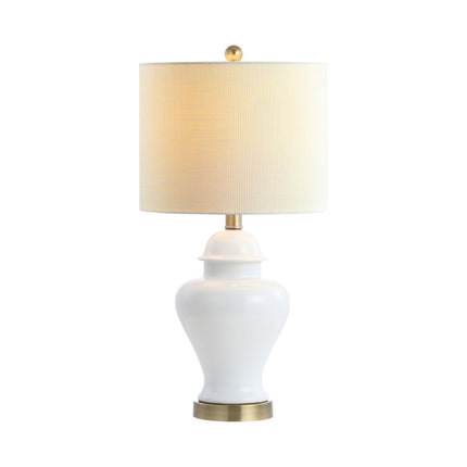 Set of Two 22" White And Gold Urn Bedside Lamps With Drum Shades HomeRoots