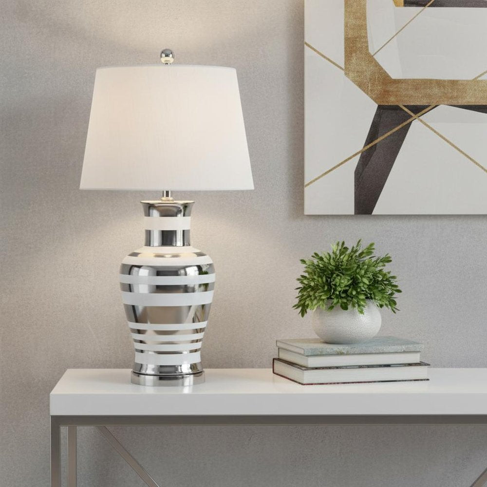 29" Silver Novelty Table Lamp LED With Empire Shade