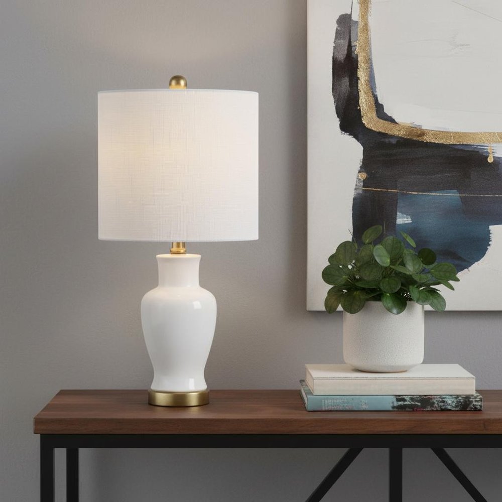 21" Gold Urn Table Lamp LED With Drum Shade