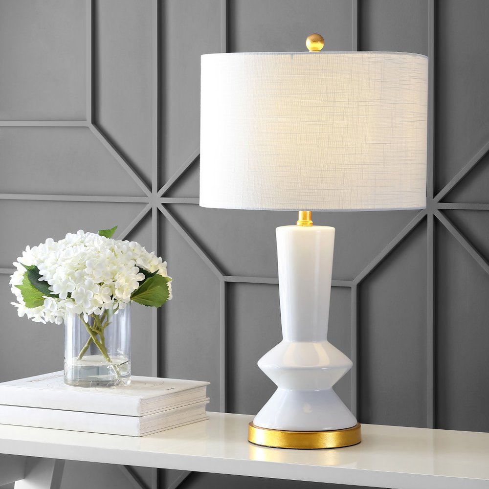 27" Gold Geometric Table Lamp LED With Drum Shade