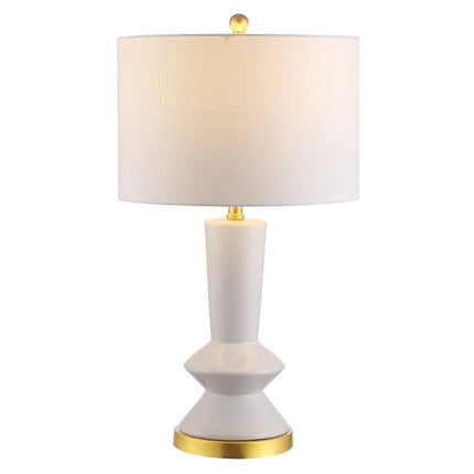 27" White And Gold Geometric Table Lamp With Drum Shade HomeRoots