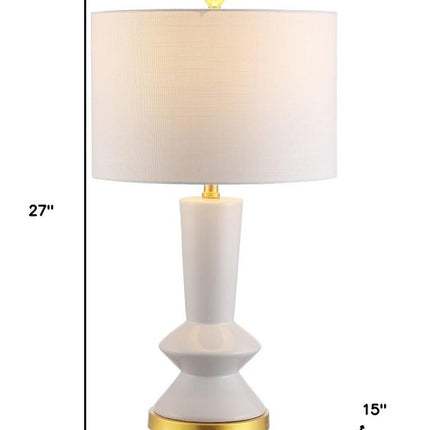 27" White And Gold Geometric Table Lamp With Drum Shade HomeRoots