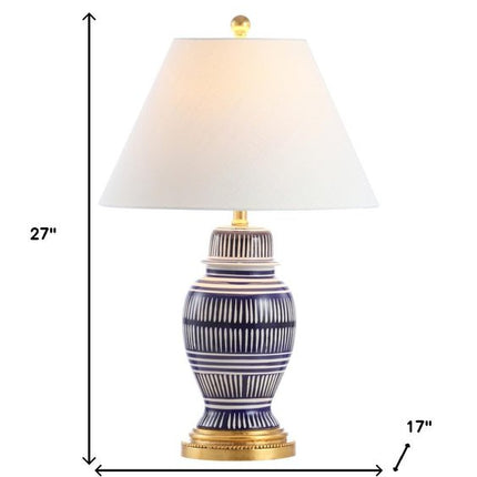 27" Navy Blue Gold And White Urn Table Lamp With Empire Shade HomeRoots