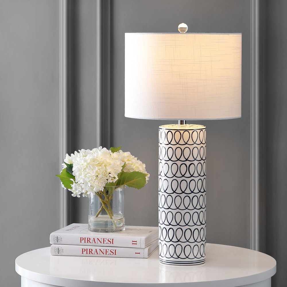 29" White Table Lamp LED With Drum Shade
