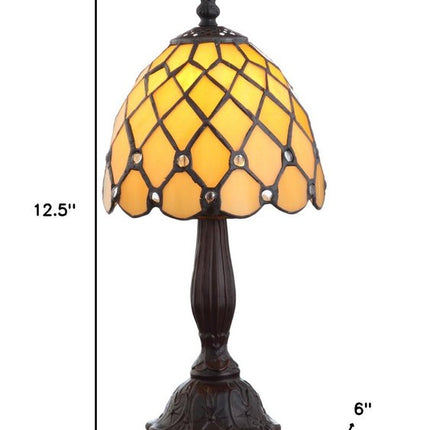 13" Bronze Novelty Tiffany Lamp With Bell Shade HomeRoots