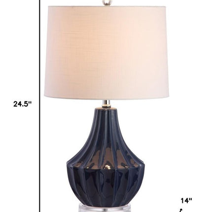 25" Navy Blue And Clear Novelty Table Lamp With Drum Shade HomeRoots