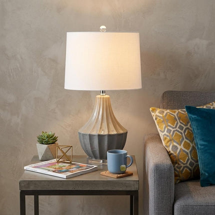 25" Gray And Clear Novelty Table Lamp With Drum Shade HomeRoots