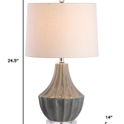 25" Gray And Clear Novelty Table Lamp With Drum Shade HomeRoots