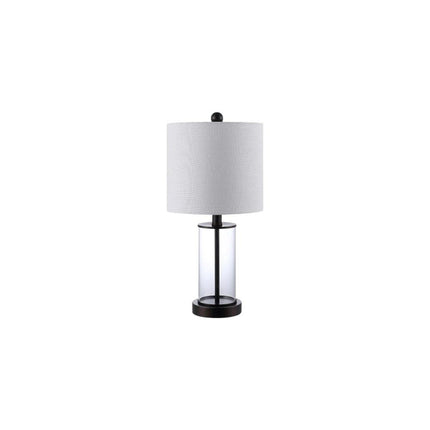 Set of Two 21" Antiqued Bronze USB Table Lamps With Drum Shades HomeRoots