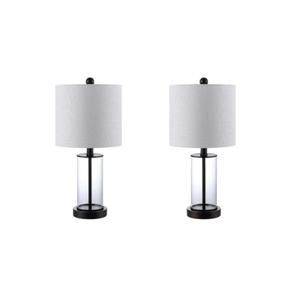 Set of Two 21" Antiqued Bronze USB Table Lamps With Drum Shades HomeRoots