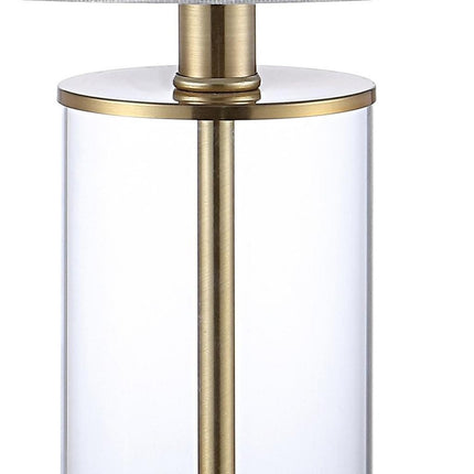 Set of Two 21" Gold USB Table Lamps With Drum Shades HomeRoots