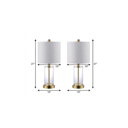 Set of Two 21" Gold USB Table Lamps With Drum Shades HomeRoots