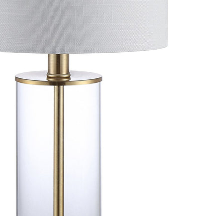 Set of Two 21" Gold USB Table Lamps With Drum Shades HomeRoots