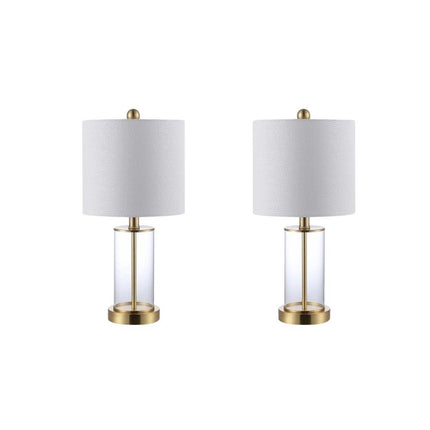Set of Two 21" Gold USB Table Lamps With Drum Shades HomeRoots
