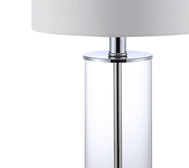 Set of Two 21" Silver USB Table Lamps With Drum Shades HomeRoots