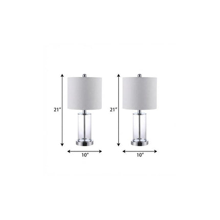Set of Two 21" Silver USB Table Lamps With Drum Shades HomeRoots