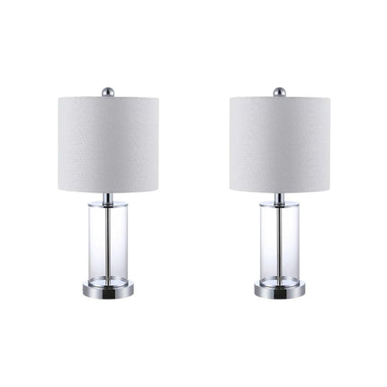 Set of Two 21" Silver USB Table Lamps With Drum Shades HomeRoots