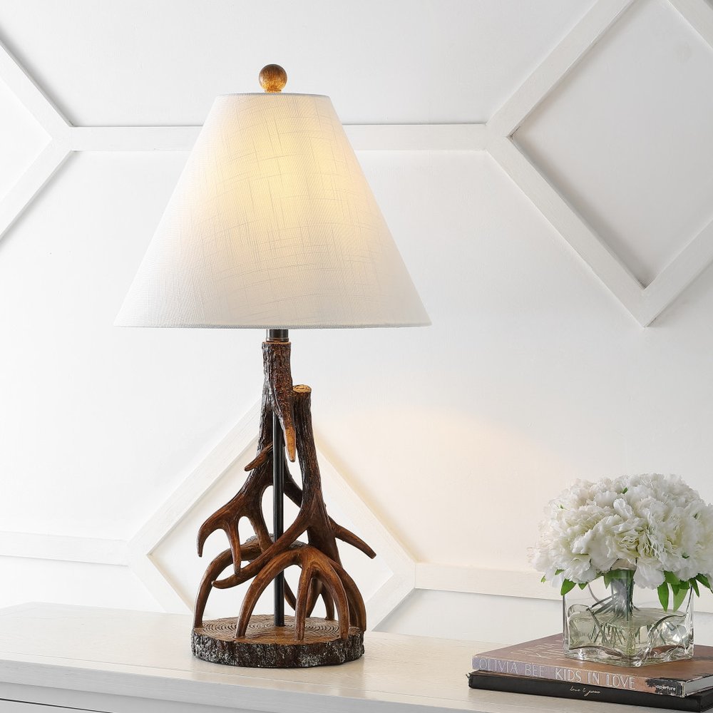 26" Dark Brown Antlers Table Lamp LED With Empire Shade