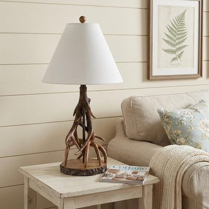 26" Dark Brown Antlers Table Lamp With Empire Shade HomeRoots