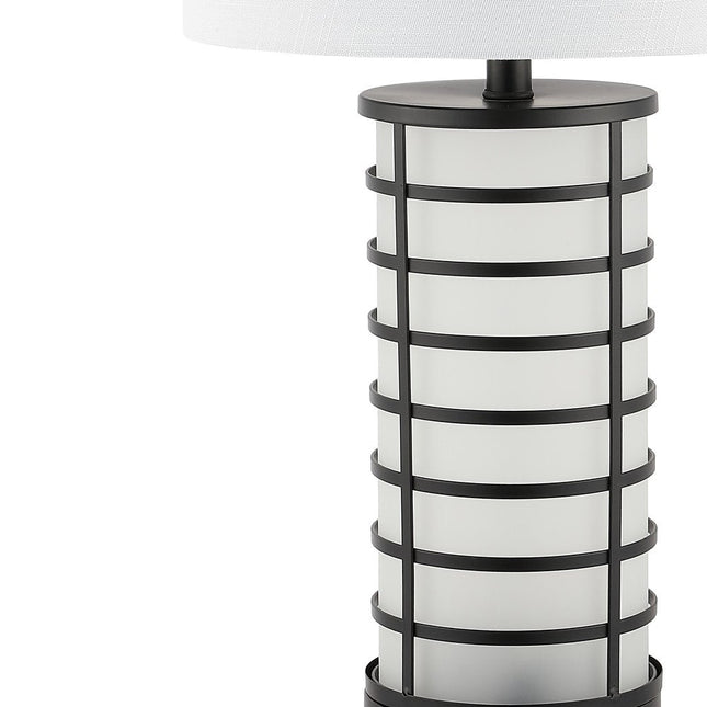 27" Black USB Table Lamp With Drum Shade HomeRoots