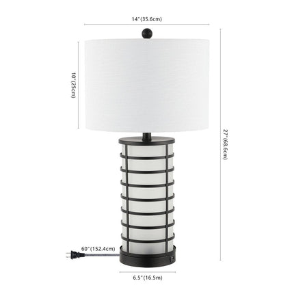 27" Black USB Table Lamp With Drum Shade HomeRoots