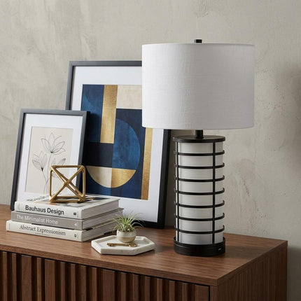 27" Black USB Table Lamp With Drum Shade HomeRoots